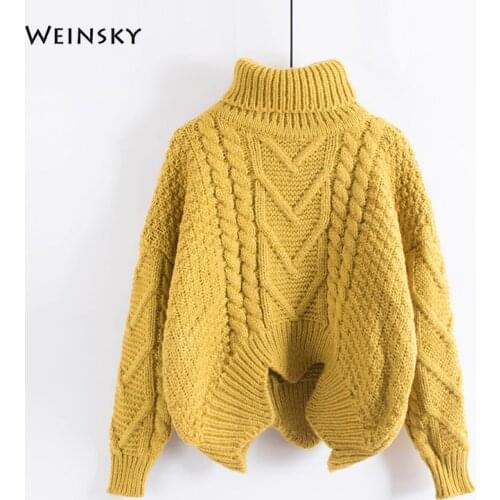 Weinsky Casual Women Knitted Thick Sweaters And PulloversLadies Autumn And Winter 2018 Oversized Korean Sweaters Yellow Pink