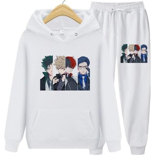 Winter Hoodie Sets Mens ladies Fashion Fleece White Hoodies Pants Casual Anime print Suit Tracksuit Sweatshirt Woman Pullover