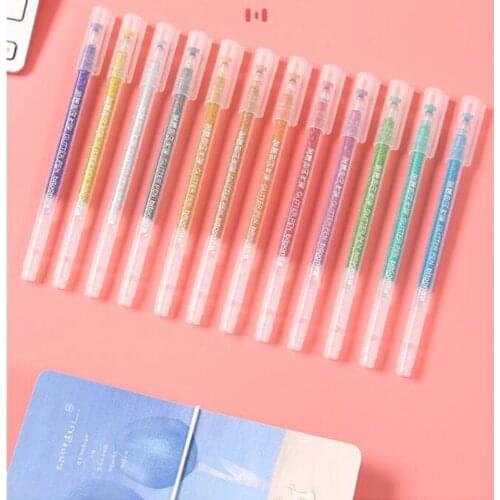 12 Set Candy Color Gel Pen Art Supplies Glossy Gel Pens for Coloring