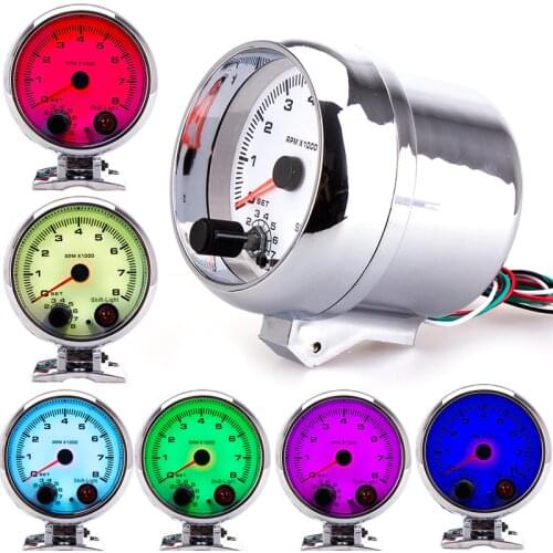 95mm 7 color Auto Electrical Tachometer digital RPM meter car Gauge moto With Internal Shift Light 4 6 8 Cylinders toerenteller