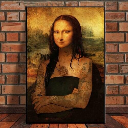 Abstract Graffiti Street Wall Art Mona Lisa Tattoos Canvas Painting Poster and Prints Famous Artwork for Living Room Decoration