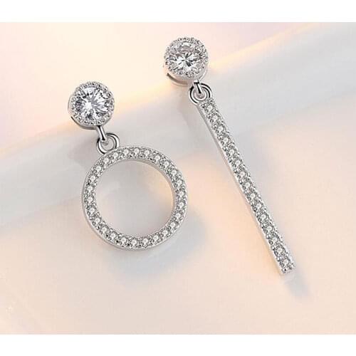925 Sterling Silver Asymmetrical Round Line Shape Micro Zircon Drop Earrings For Women Fashion Party Jewelry S-E206