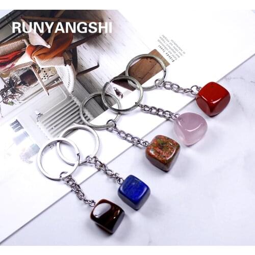 Runyangshi 1PC Natural crystal rock rose quartz keychain mineral jewelry simple fashion couple decoration DIY trend gift