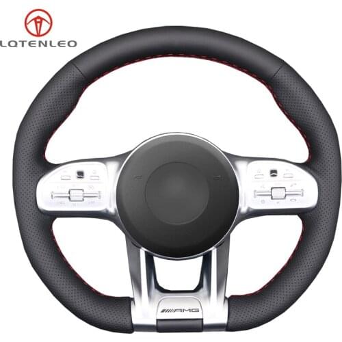 LQTENLEO Black Genuine Leather Steering Wheel Cover for Mercedes-Benz A35 A45 E63 G63 C43 C63 CLA45 CLS53 E53 E63 GLA35 S63 AMG