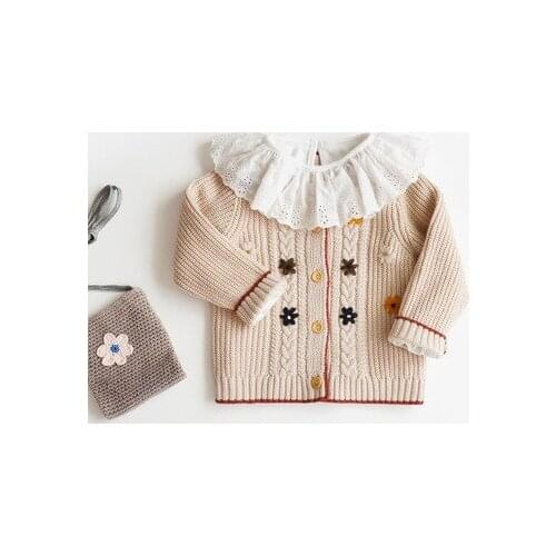 2020 Childrens Clothing Spring and Autumn Girls Knitted Cardigan Kids Girls Beautiful Cotton Hand-embroidered Sweater Jackets