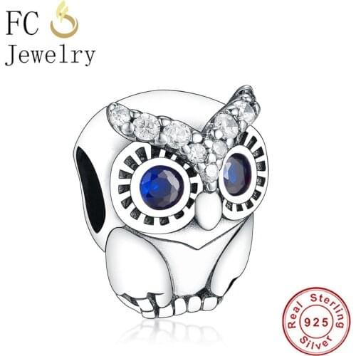 FC Jewelry Fit Original Brand Charm Bracelet 925 Silver Owl Blue Eye Bead For Making Kids Women Watchful Eye Berloque 2020 New