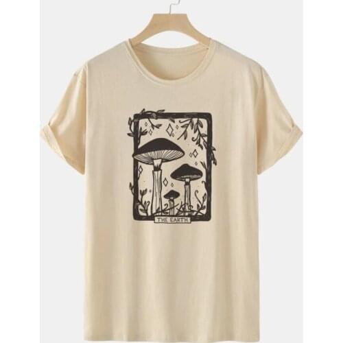 Mushroom Tarot Card T Shirt Vintage Aesthetic Short Sleeve Plus Size Tshirt Plant Vegan Women Graphic Tees Cottagecore Clothes