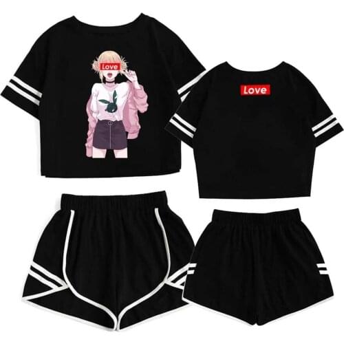 Himiko Toga Crop Short Suit My Hero Academia Anime Cosplay Sweet Style T-Short Pant Two Piece Set Casual Tracksuit Outfit Summer