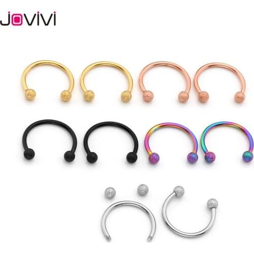 Jovivi Stainless Steel Matte Ball Horseshoe Hoop Rings Captive Bead Ring Nose Ear Helix Cartilage Tragus Daith Septum 16G 12mm