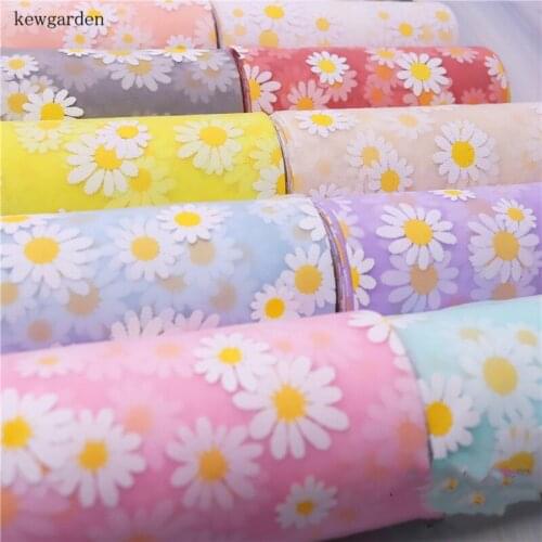 Kewgarden Silk Handmade Tape Riband Wholesale 6CM 12CM Printed Daisy Gauze Organza Ribbon DIY Bowknot Hair Accessories 25 Yards
