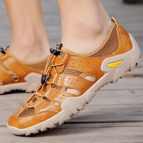 Men Sandals Genuine Split Leather Men Beach Shoes Brand Men Casual Shoes Men Slippers Sneakers Summer Shoes Plus Size 38-48