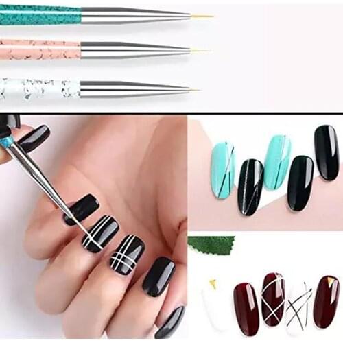 2020 New set 3pcs 5/8 / 11mm Nail Art Marble Stripe Lines Flower Painting Drawing Carve Line Pen Brush Manicure Tools Kit