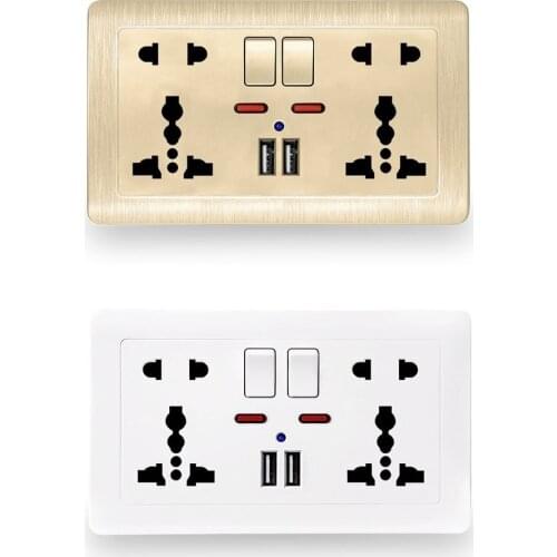 Hot 146*86mm 146 Model Wall Power Socket Universal 5 Hole Dual USB Charger Port LED Indicator UK Standard USB Switched Outlet