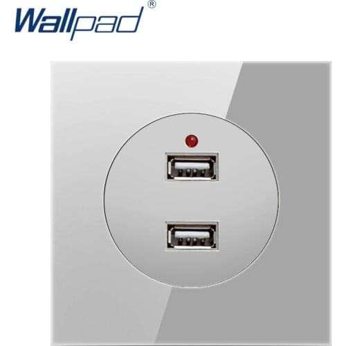 Wallpad 2 USB Charger Crystal Grey Glass Panel Wall Power Socket Outlet 5V 2400MA