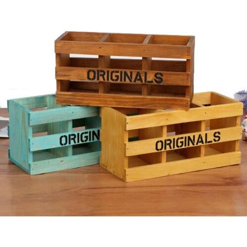 New Retro Vintage zakka wooden storage box Office desk stationery Stationery Holders 907