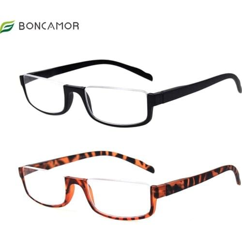 Boncamor 2 Pair Half Moon Frame Reading Glasses Spring Hinge Men and Women Readers