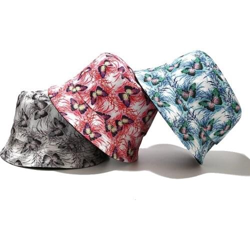 Panama Women Butterfly Print Autumn Summer Bucket Hat Reversible Foldable Sun Hats Hip Hop Fishing Cap Outdoor Fisherman Hat