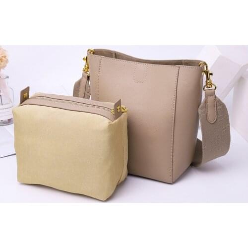 Casual Womens Large Capacity Crossbody Bag Strap Adjustable Ladies Shoulder Bag Genuine Leather Bucket Bag For Female