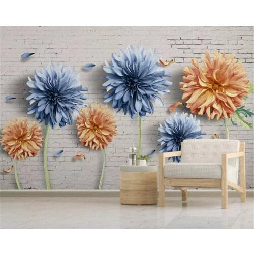Beibehang Custom size Simple wall papers home decor chrysanthemum brick nostalgic floral TV background thick wallpaper behang