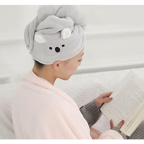 R9JC Coral Velvet Microfiber Hair Towel Wrap Turban Cute Cartoon Animal Ears Super Absorbent Anti-Frizz Quick Drying Bath Cap