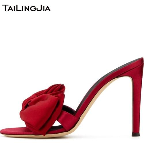 Sexy High Heel Sandals for Women 2020 Knotted Red Mules Black Heels Ladies Heeled Slipper with Knots Woman Slides Summer Shoes