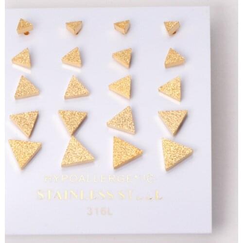 10 Pairs 316L Stainless Steel Triangle Stud Earrings 4mm To 8mm Frosted Gold Rose Gold Color For Women Daily Wear Jewelry