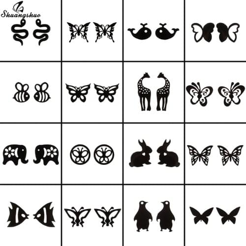 Shuangshuo Stainless Steel Earrings Black Color Animal Bee Butterfly Snake Stud Earring Jewelry Women Girl Everyday Jewelry Gift