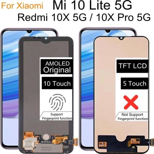 6.57" TFT Screen For Xiaomi Redmi 10X Pro 5G M2004J7BC LCD DisplayTouch Screen Digitizer For Mi 10 Lite 5G M2002J9GLCD Display