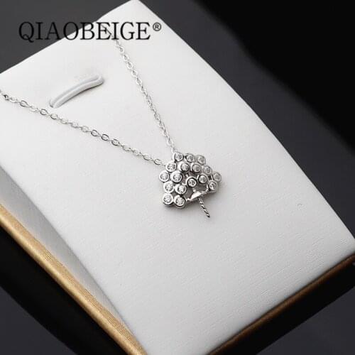 QIAOBEIGE Womens fashion pendant chain Chocker 100% 925 sterling silver crystal zircon elegant necklace Charm jewelry Gift
