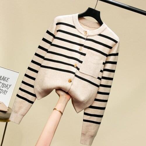 2021 Autumn Winter Women Sweater Cardigans O-Neck Long Sleeve Knit Tops Striped Vintage Streetwear Casual Japanese Korean Style