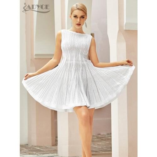 Adyce Summer Women White Sleeveless Casual Bodycon Dress 2021 New Sexy Tank O Neck Fit and Flare Celebrity Runway Party Dresses