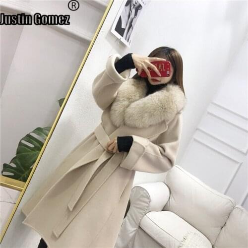 Real Fox Fur Wool Coat Loose Comfortable Work Wear Warm Long Coat for Women 2021 Hot Sale Casual New Jacket