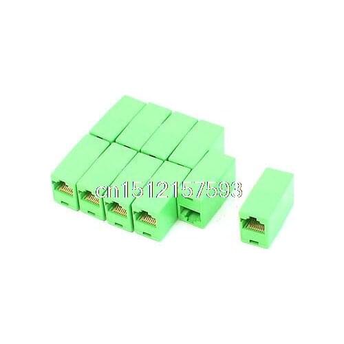 10 Pcs RJ45 8P8C Ethernet Network F/F Inline Coupler Connector Adapter Green