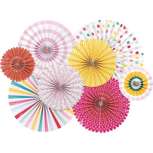 8pcs middle mix small size DIY party decorative fan set colorful paper flower design hobby home decoration tool
