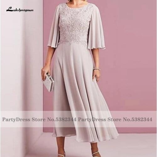 Abiti da Sera Mother of the Bridal Dresses 2021 Tea Length Elegant Women Wedding Party Dress Half Sleeves Plus Size