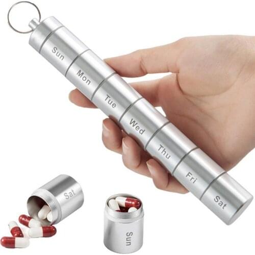 Aluminum Alloy Pill Case Medicine Tablet Dispenser Organizer Pill Box Outdoor Mini Storage Container Convenient with Keychain