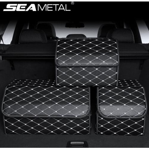 Car Trunk Box Universal PU Leather Rear Trunk Storage Bag Foldable Organizer Pocket Auto Trunk Box Automotive Interior Goods