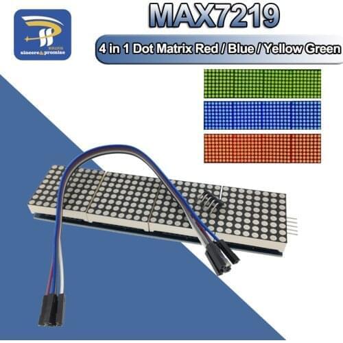 Free Shipping! MAX7219 Dot Matrix Module For Arduino Microcontroller 4 In One Display with 5P Line 4 in 1 Red/Blue/Yellow Green