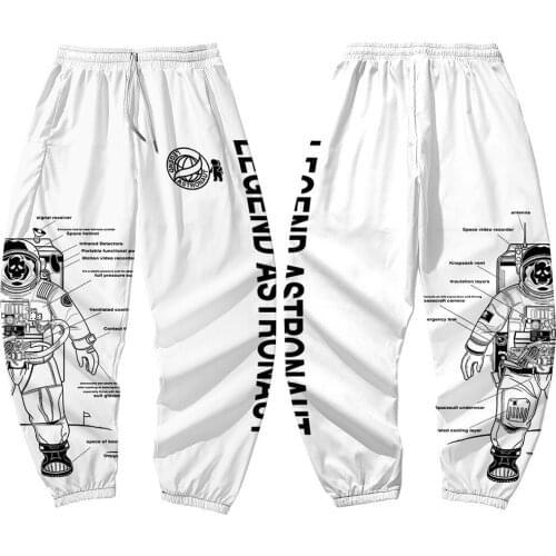 Men Casual Elastic Waist Trousers High Quality Fashion Mens White Astronuat Print Cargo Pants Hip Hop Streetwear Jogger Pants