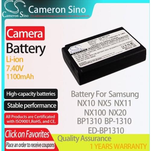 CameronSino Battery for Samsung NX10 NX5 NX11 NX100 NX20 fits Samsung BP1310 BP-1310 ED-BP1310 Digital camera Batteries 1100mAh