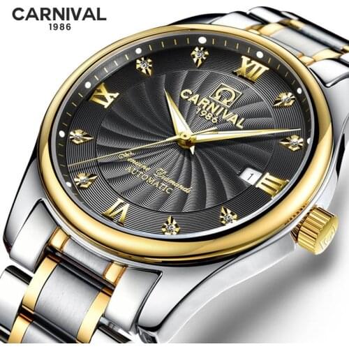 Relogio Masculino Fashion Rhinestone dial Calendar Luxury Steel and Leather Watch Automatic Men Clock Men Mechanical Watches NEW