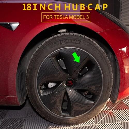 Car 18-Inch Wheel Cover For Tesla Model 3 Wheel Cover Accessories 4PCS / Set Of Carbon Fiber Center Cover With Logo Badge