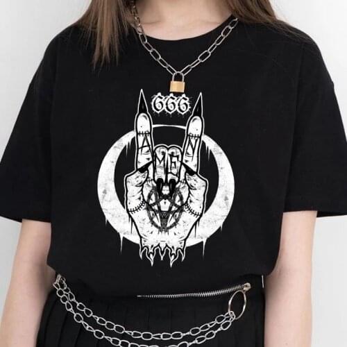 Amen 666 Devils Hands funny print Gothic T-shirt Streetwear loose O-neck dark punk style women top ulzzang Harajuku new T-shirt