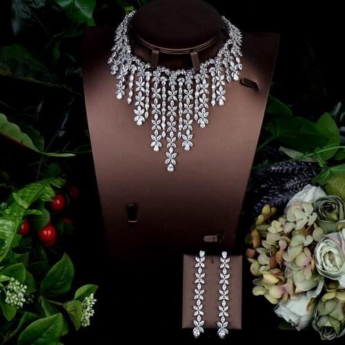 HIBRIDE Fashion AAA Cubic Zirconia 2pcs Necklace Earring Set Wedding Accessories Bride Jewelry Set collares de moda 2020 N-1293