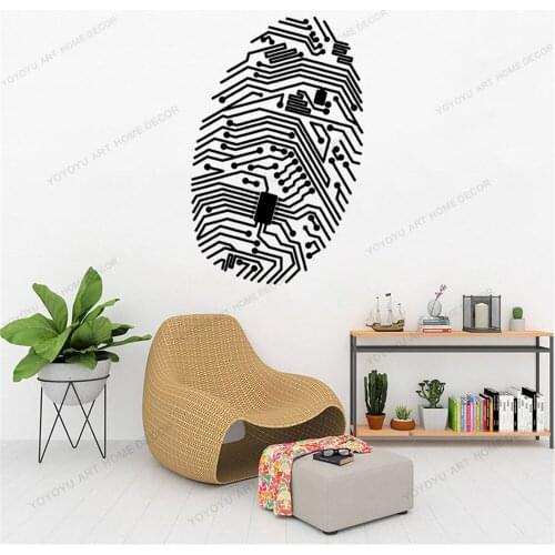 Computer Geek Security IT Creative Fingerprint Wall Decal Chip Vinyl Window Stickers High Tech Room Interior Decor Mural CX758