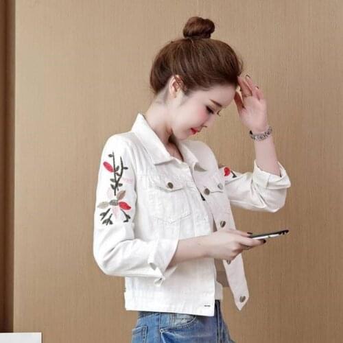 Women Spring Autumn White Short Slim Jean Jacket Woman Windbreaker Streetwear Red Denim Coat Casual High Wasited Jeans Jackets