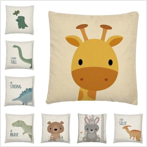 Childish Cartoon Little Dinosaur Pattern Linen Cushion Cover Pillow Case for Home Sofa Car Decor Pillowcase 45X45cm