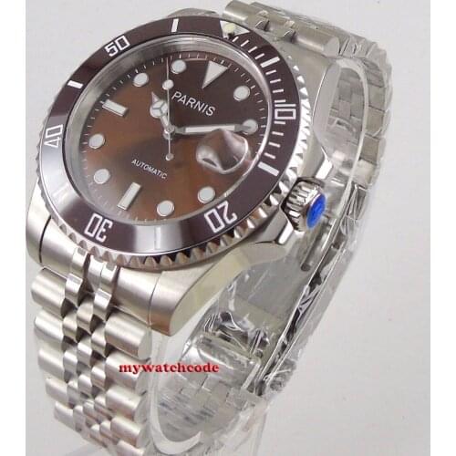 Luxury brand new men automatic mechanical 40mm Parnis coffee dial sapphire glass automatic Mens Watch steel case