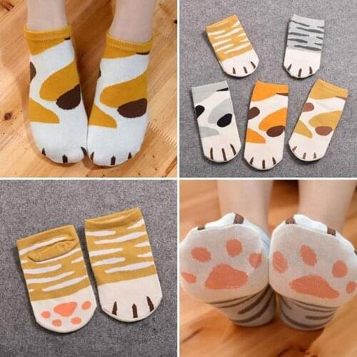 New Autumn Cotton Jacquard kawaii Cats Paw Socks Woman Girls Lovely Cartoon Animal Ankle Sock Ukraine Funny Striped Short Socks