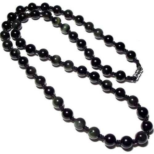 Hot-selling natural Obsidian hand-woven beads necklace jewelry fashion boutique jewelry Obsidian beads 8 mm clavicle Necklace sw